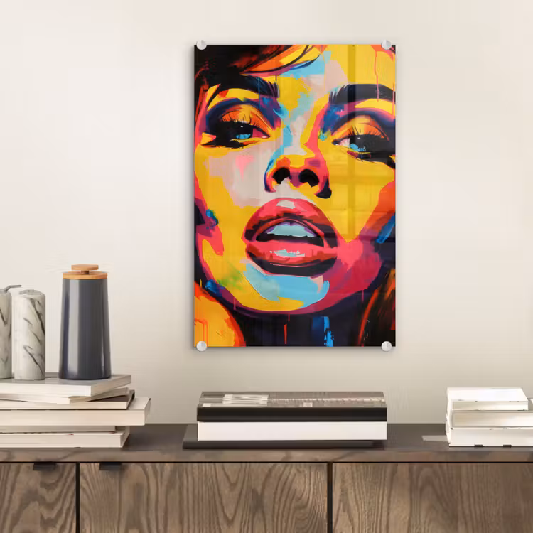 Glas schilderij - Vrouw - Gezicht - Kleurrijk — 2