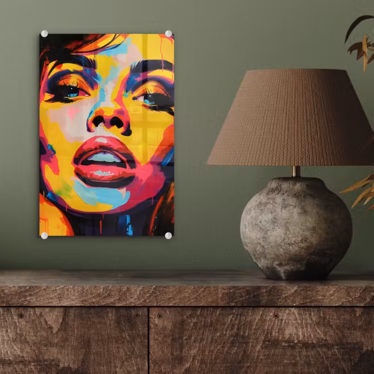 Glas schilderij - Vrouw - Gezicht - Kleurrijk — 4