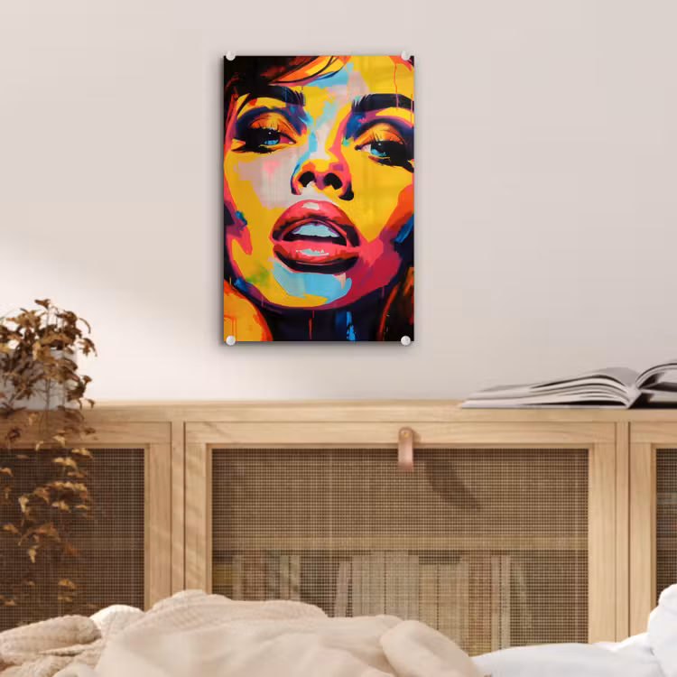 Glas schilderij - Vrouw - Gezicht - Kleurrijk — 5