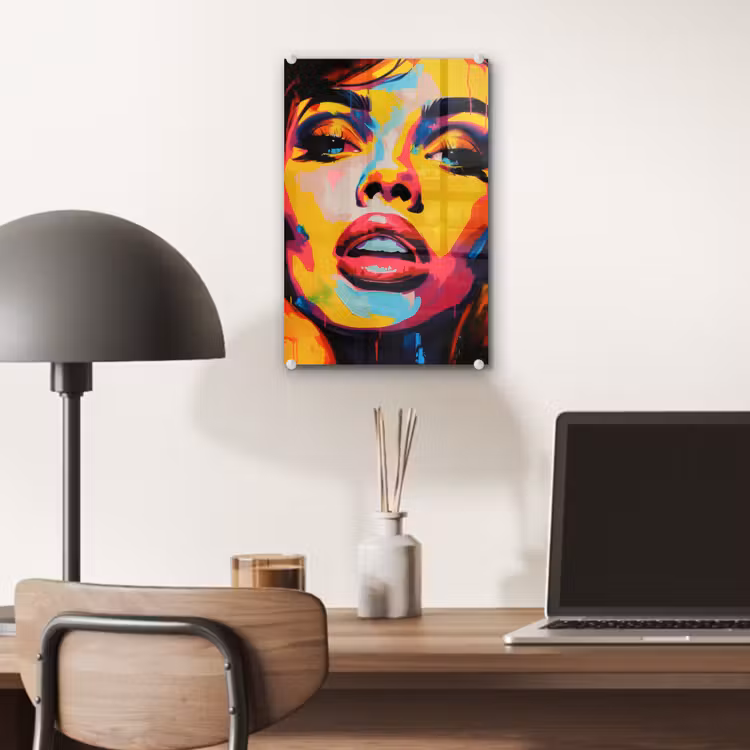 Glas schilderij - Vrouw - Gezicht - Kleurrijk — 7