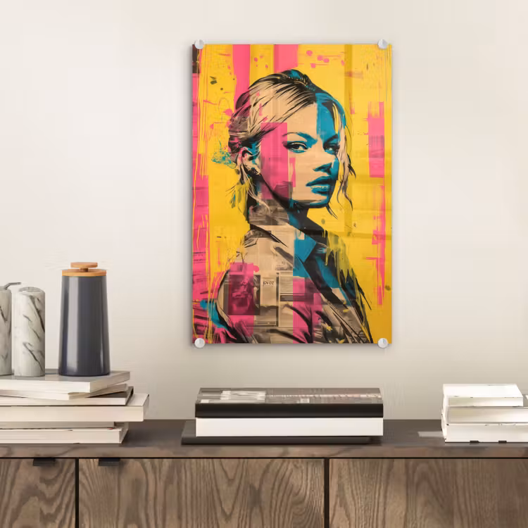 Glas schilderij - Vrouw - Verfstrepen - Gekleurd — 2