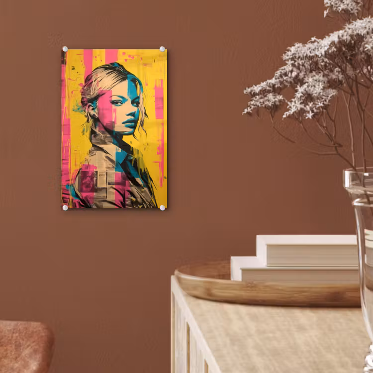 Glas schilderij - Vrouw - Verfstrepen - Gekleurd — 6