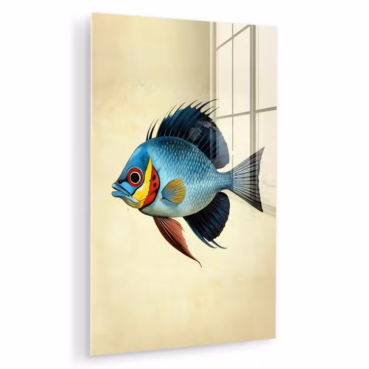 Glas schilderij - Blauw - Kieuwen - Vis - Illustratie — 1