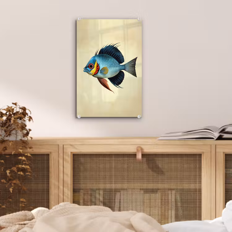 Glas schilderij - Blauw - Kieuwen - Vis - Illustratie — 5