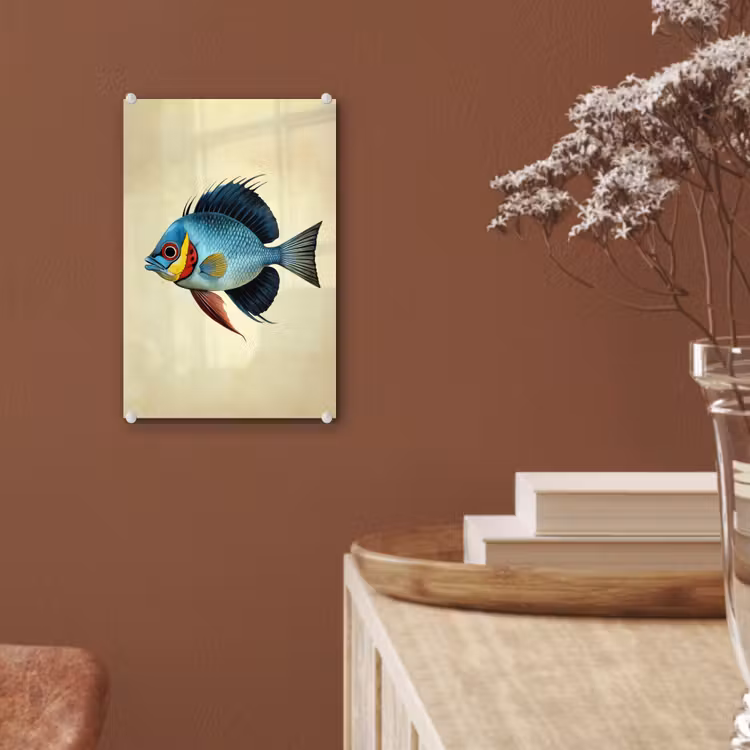 Glas schilderij - Blauw - Kieuwen - Vis - Illustratie — 6