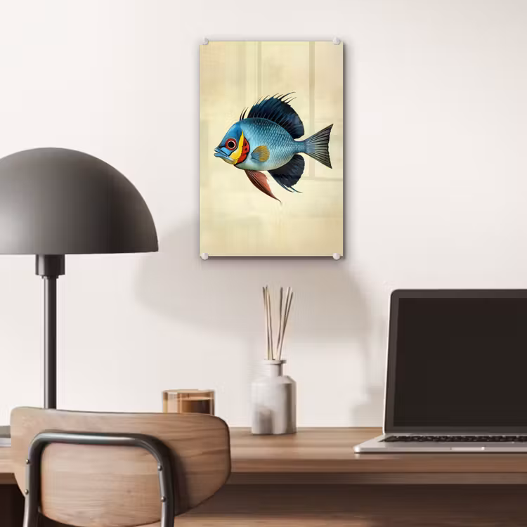 Glas schilderij - Blauw - Kieuwen - Vis - Illustratie — 7