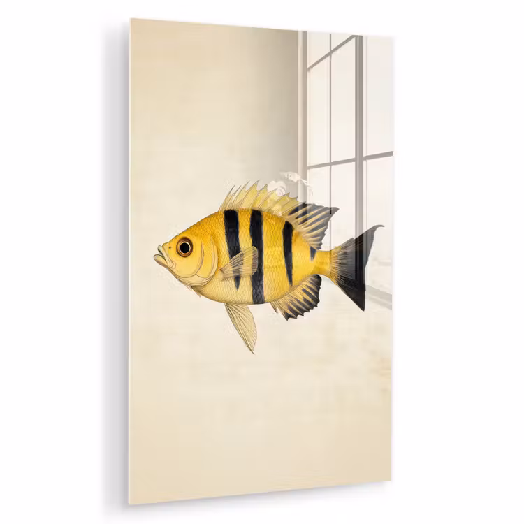 Glas schilderij - Geel - Vis - Strepen - Tropisch — 1