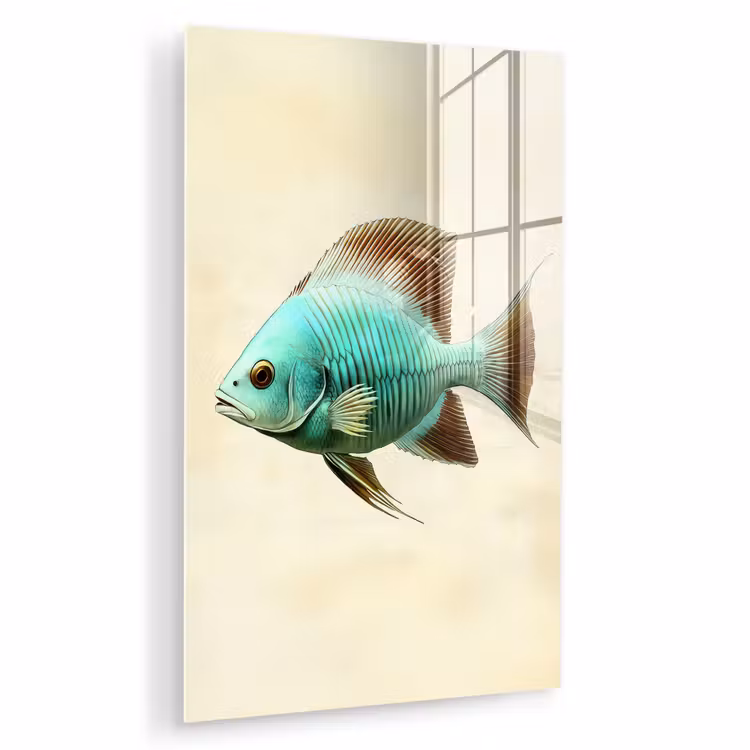 Glas schilderij - Schubben - Vis - Mint - Minimalistisch — 1