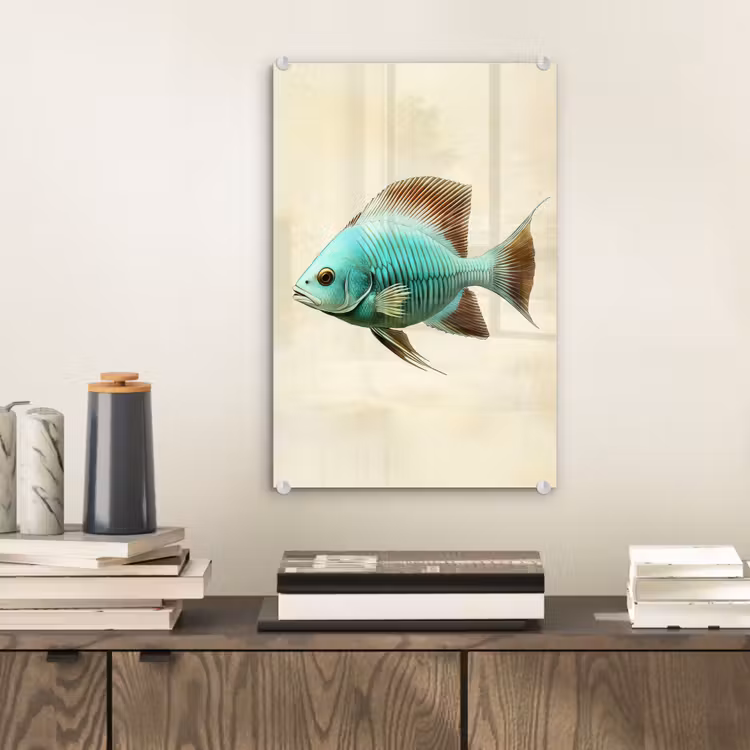 Glas schilderij - Schubben - Vis - Mint - Minimalistisch — 2