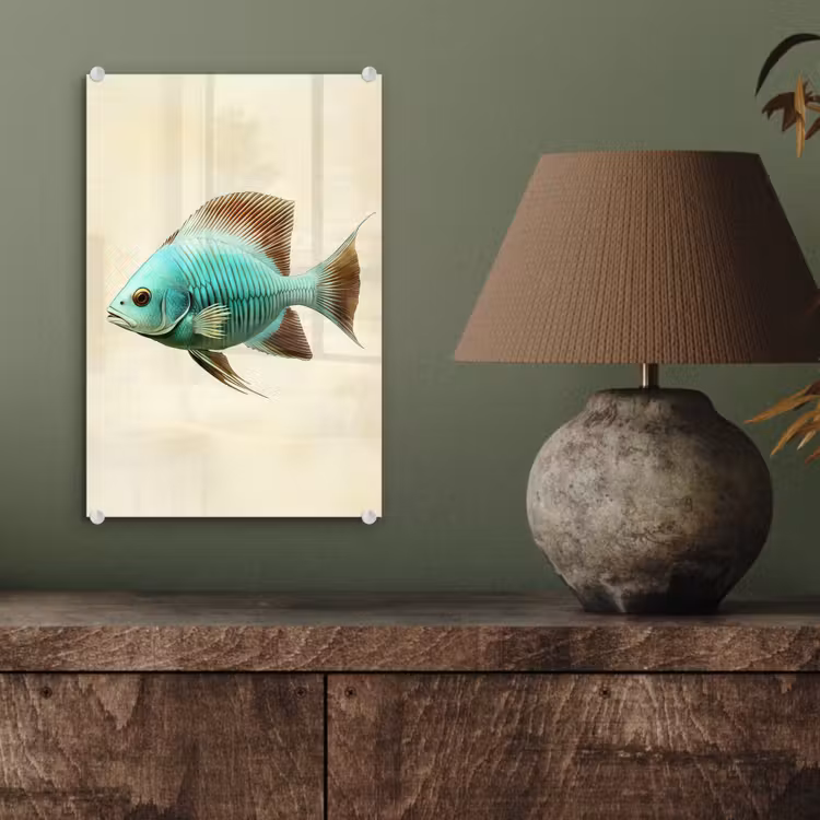 Glas schilderij - Schubben - Vis - Mint - Minimalistisch — 4