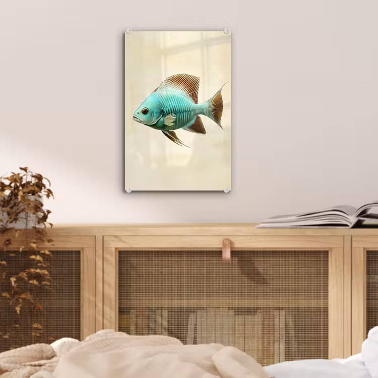 Glas schilderij - Schubben - Vis - Mint - Minimalistisch — 5