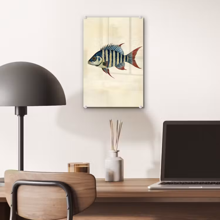 Glas schilderij - Gestreept - Donkerblauw - Rugvin - Vis — 7