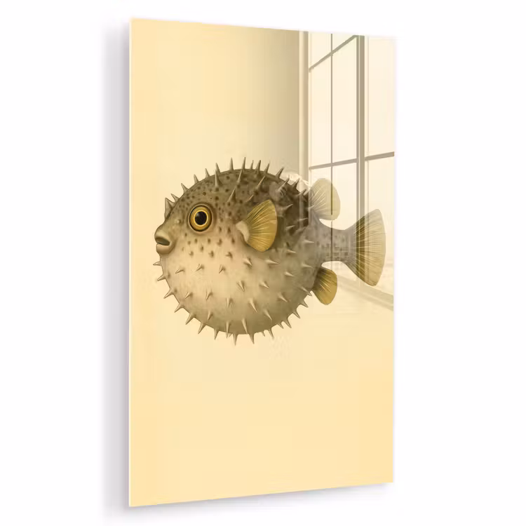 Glas schilderij - Stekels - Vis - Opgeblazen - Bruin — 1