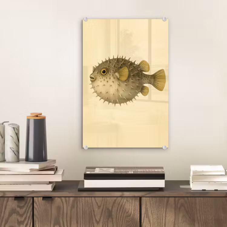 Glas schilderij - Stekels - Vis - Opgeblazen - Bruin — 2