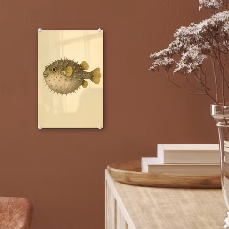 Glas schilderij - Stekels - Vis - Opgeblazen - Bruin — 6