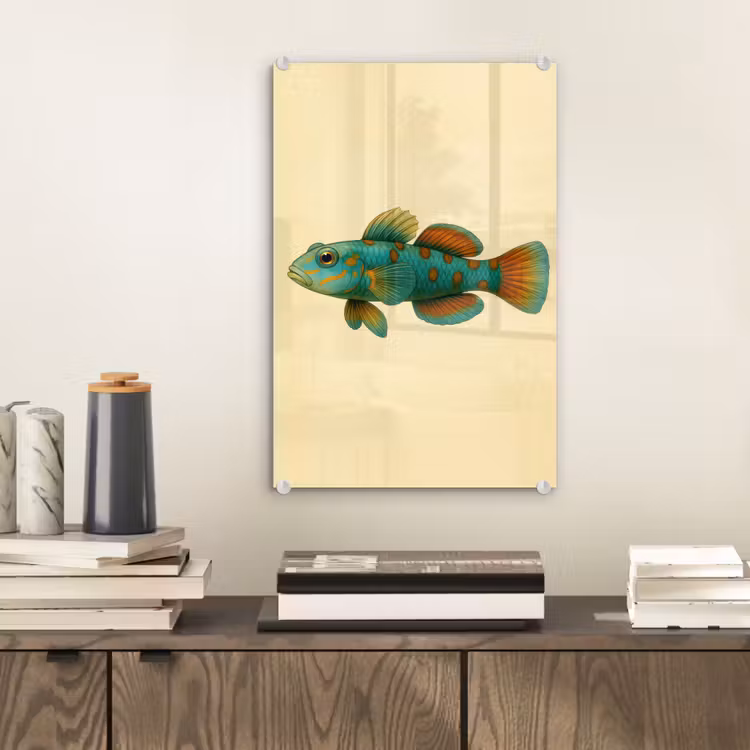 Glas schilderij - Vis - Blauw - Stippen - Schubben — 2