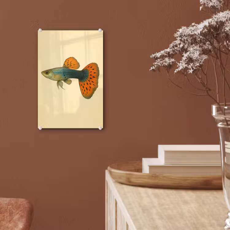 Glas schilderij - Vis - illustratie - Stippen - Oranje — 6