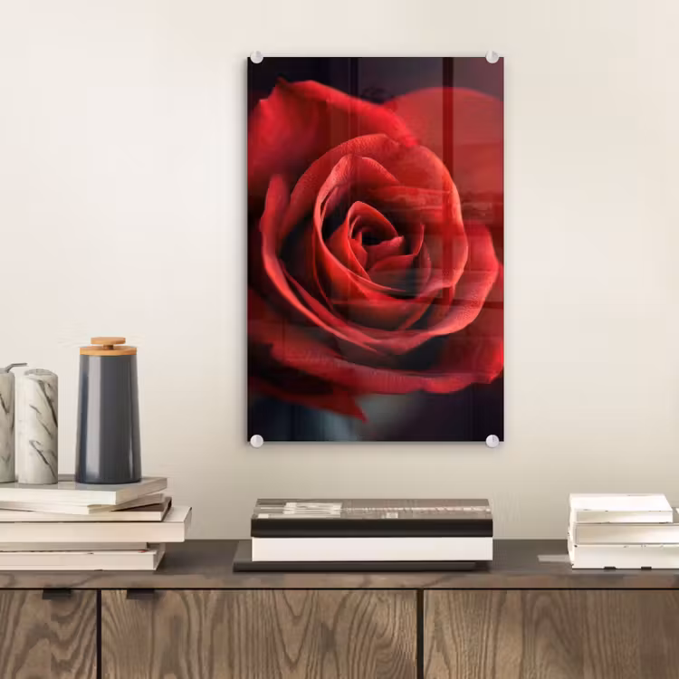 Glas schilderij - Rood - Roos - Romantisch — 2