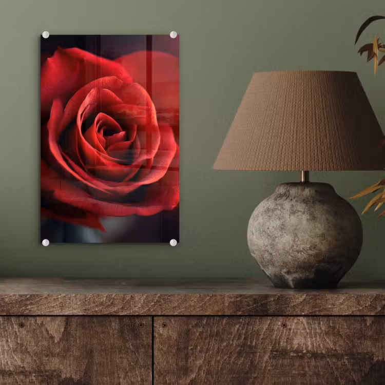 Glas schilderij - Rood - Roos - Romantisch — 4