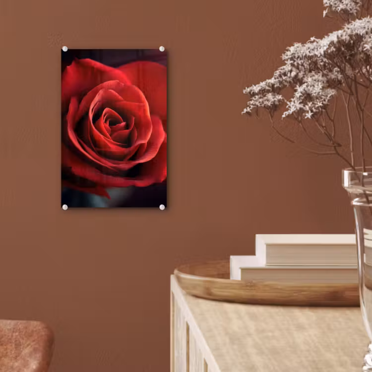 Glas schilderij - Rood - Roos - Romantisch — 6