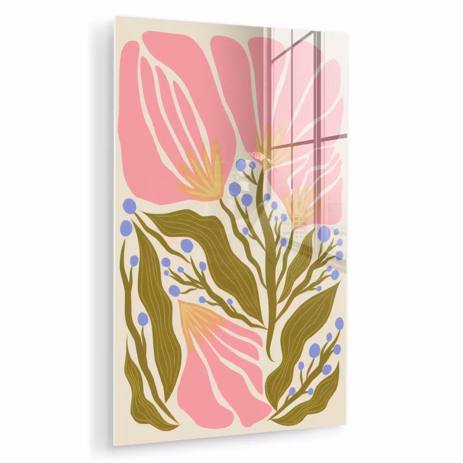 Glas schilderij - Bloemen - Bladeren - Abstract - Roze — 1