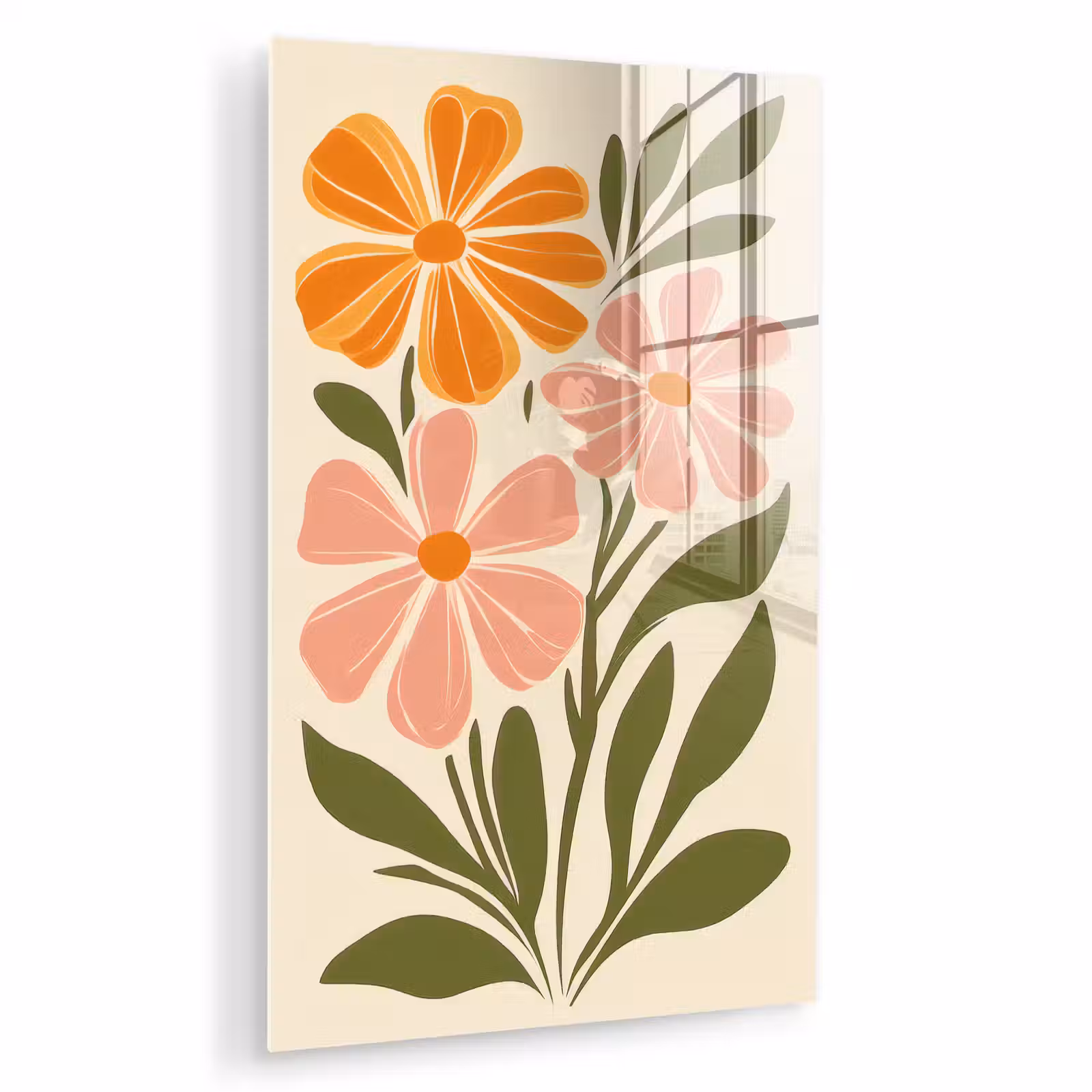 Glas schilderij - Minimalistisch - Bloemen - Bladeren - Roze — 1