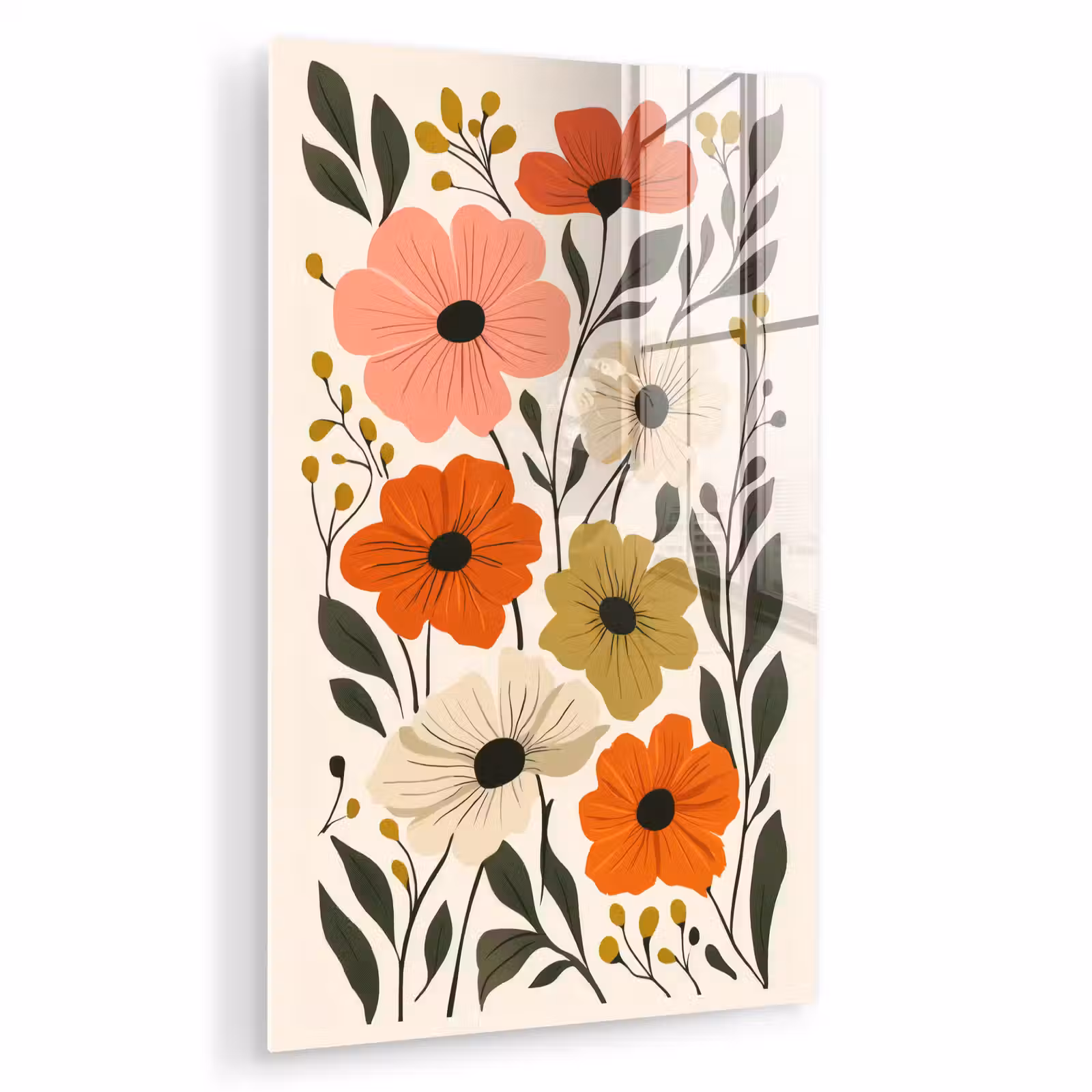 Glas schilderij - Veldbloemen - Stengels - Blaadjes - Groen — 1