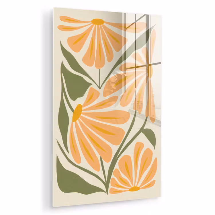 Glas schilderij - Blaadjes - Zachtoranje - Bloemen — 1