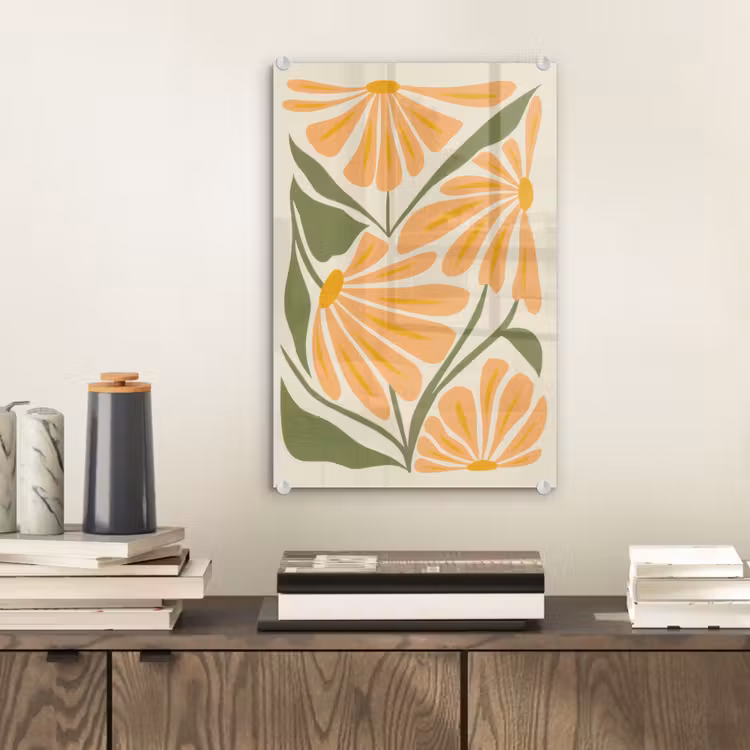 Glas schilderij - Blaadjes - Zachtoranje - Bloemen — 2