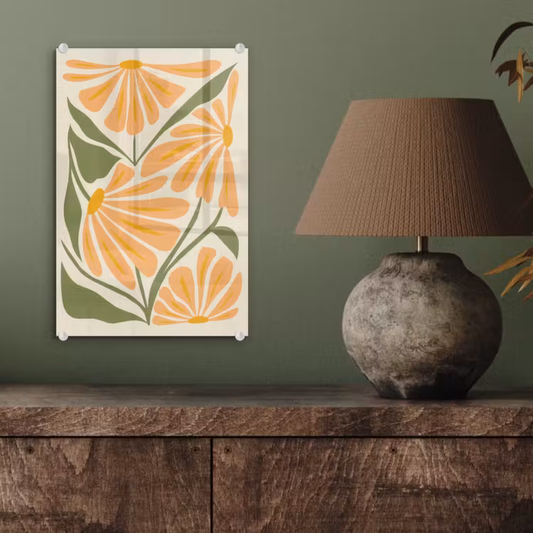 Glas schilderij - Blaadjes - Zachtoranje - Bloemen — 4
