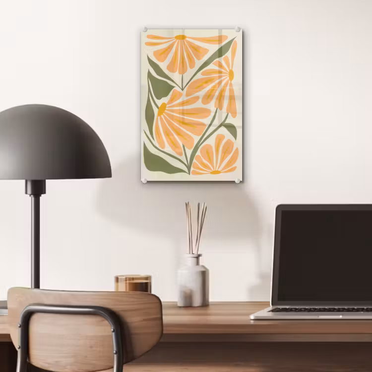 Glas schilderij - Blaadjes - Zachtoranje - Bloemen — 7