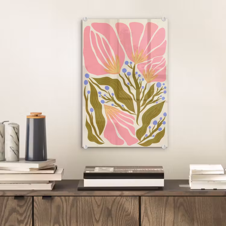 Glas schilderij - Bloemen - Bladeren - Abstract - Roze — 2