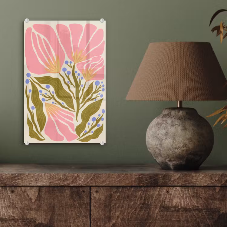 Glas schilderij - Bloemen - Bladeren - Abstract - Roze — 4
