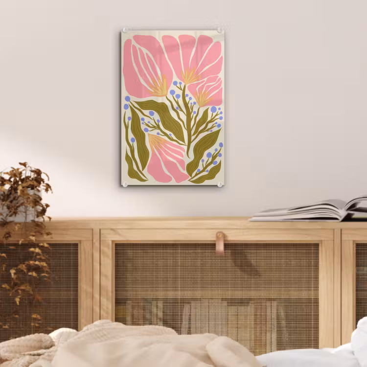 Glas schilderij - Bloemen - Bladeren - Abstract - Roze — 5