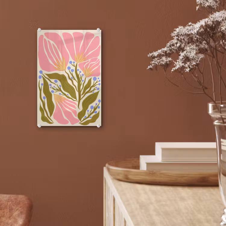 Glas schilderij - Bloemen - Bladeren - Abstract - Roze — 6