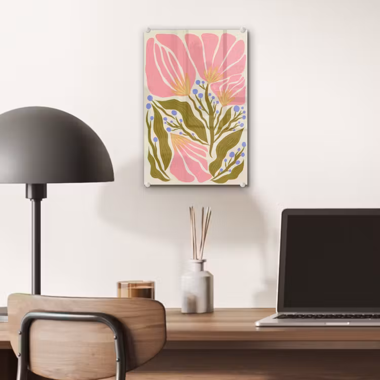 Glas schilderij - Bloemen - Bladeren - Abstract - Roze — 7