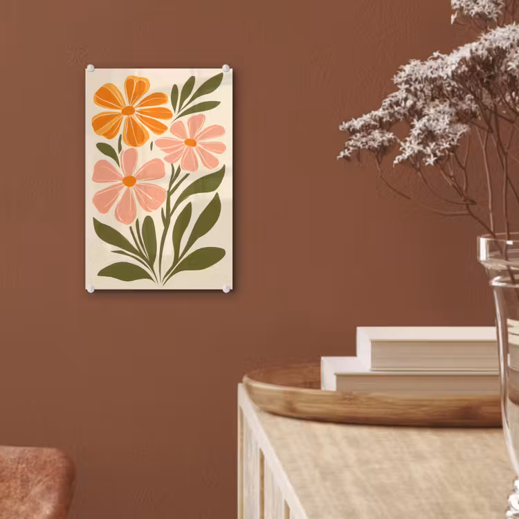 Glas schilderij - Minimalistisch - Bloemen - Bladeren - Roze — 6