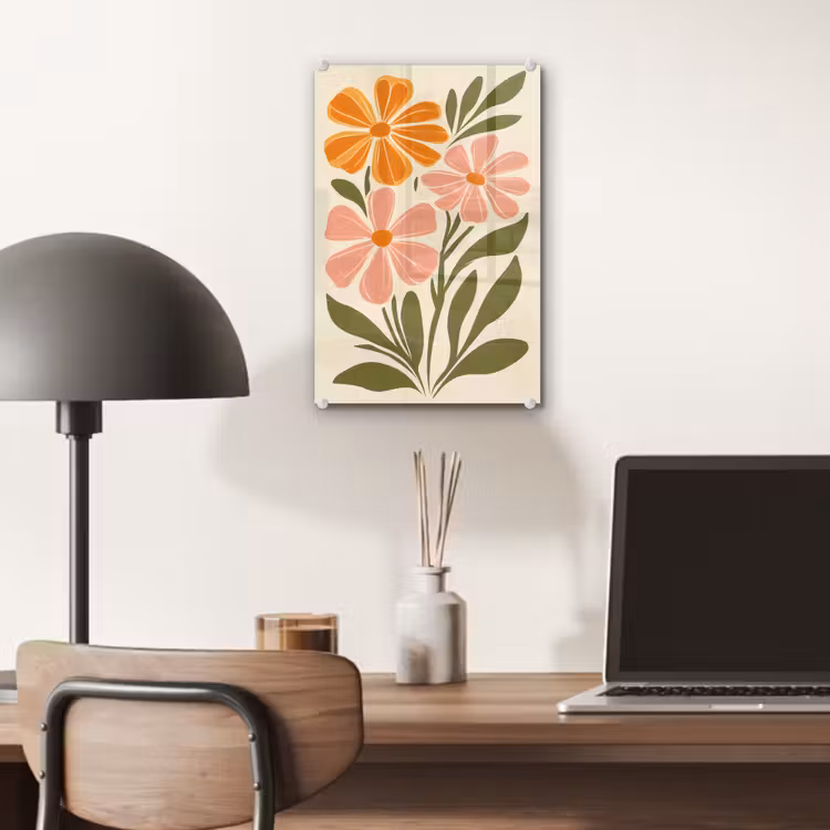 Glas schilderij - Minimalistisch - Bloemen - Bladeren - Roze — 7