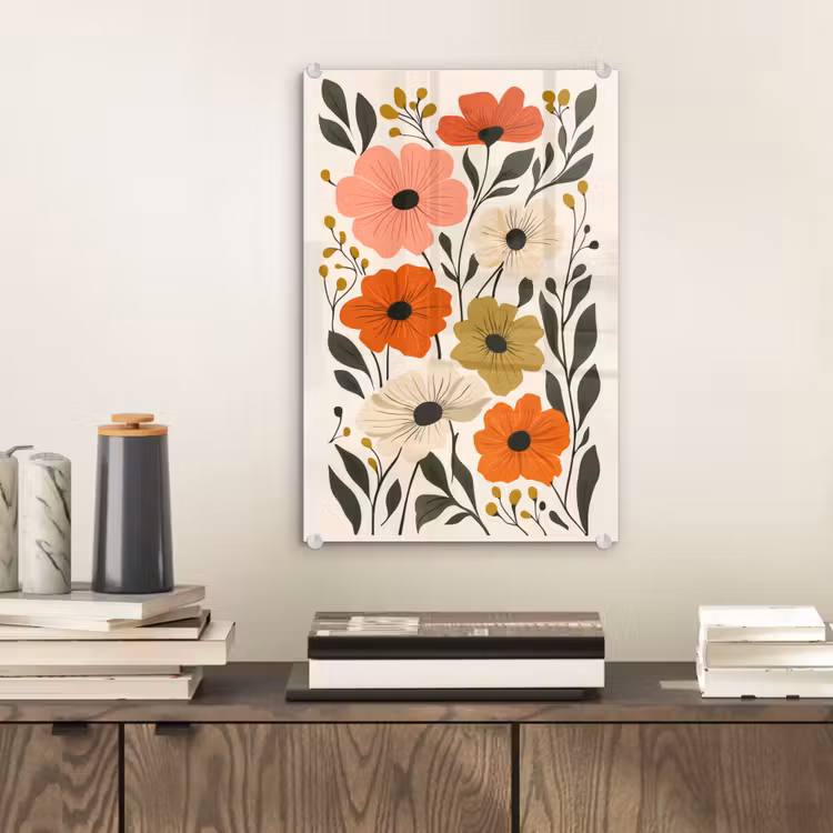 Glas schilderij - Veldbloemen - Stengels - Blaadjes - Groen — 2