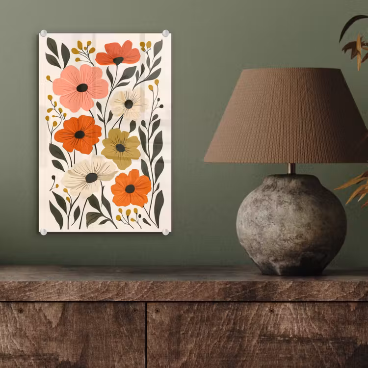 Glas schilderij - Veldbloemen - Stengels - Blaadjes - Groen — 4