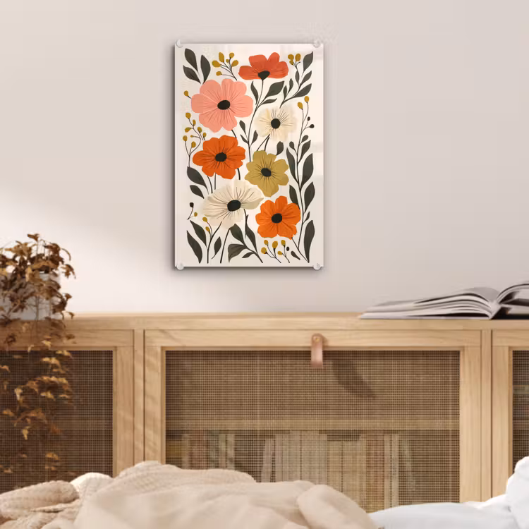 Glas schilderij - Veldbloemen - Stengels - Blaadjes - Groen — 5
