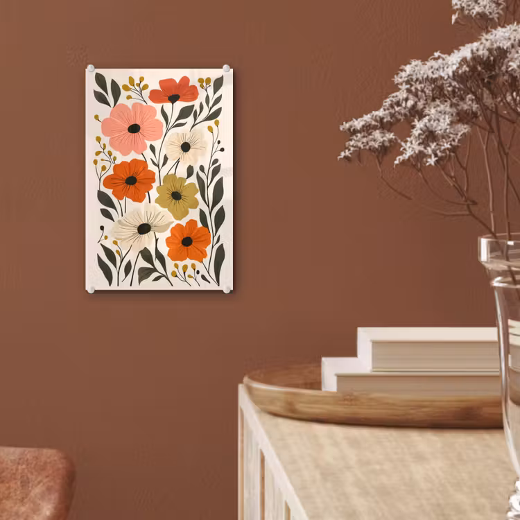 Glas schilderij - Veldbloemen - Stengels - Blaadjes - Groen — 6