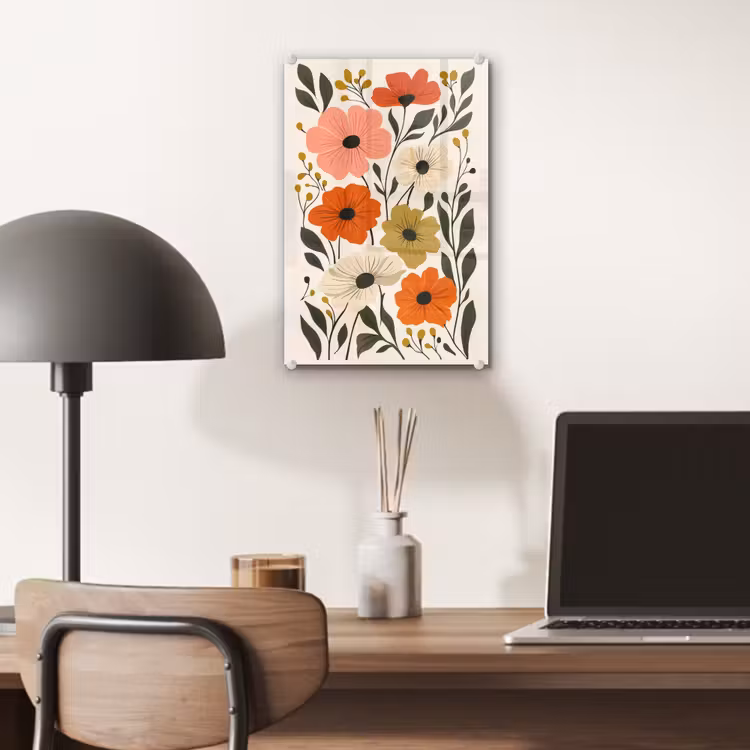 Glas schilderij - Veldbloemen - Stengels - Blaadjes - Groen — 7