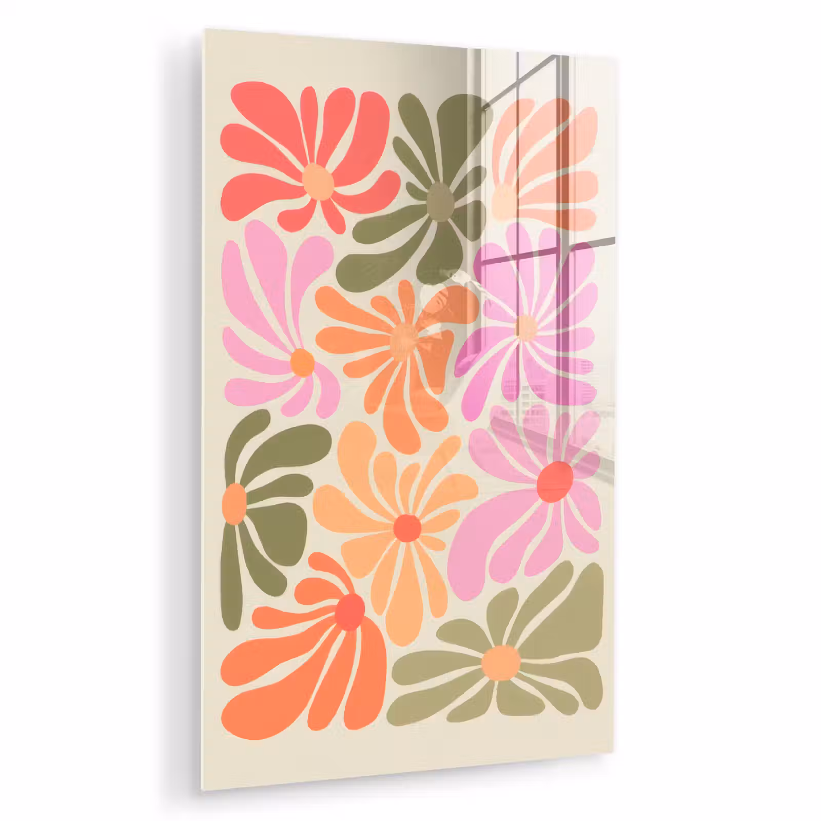 Glas schilderij - Bloemvormen - Retro - Kleurrijk — 1