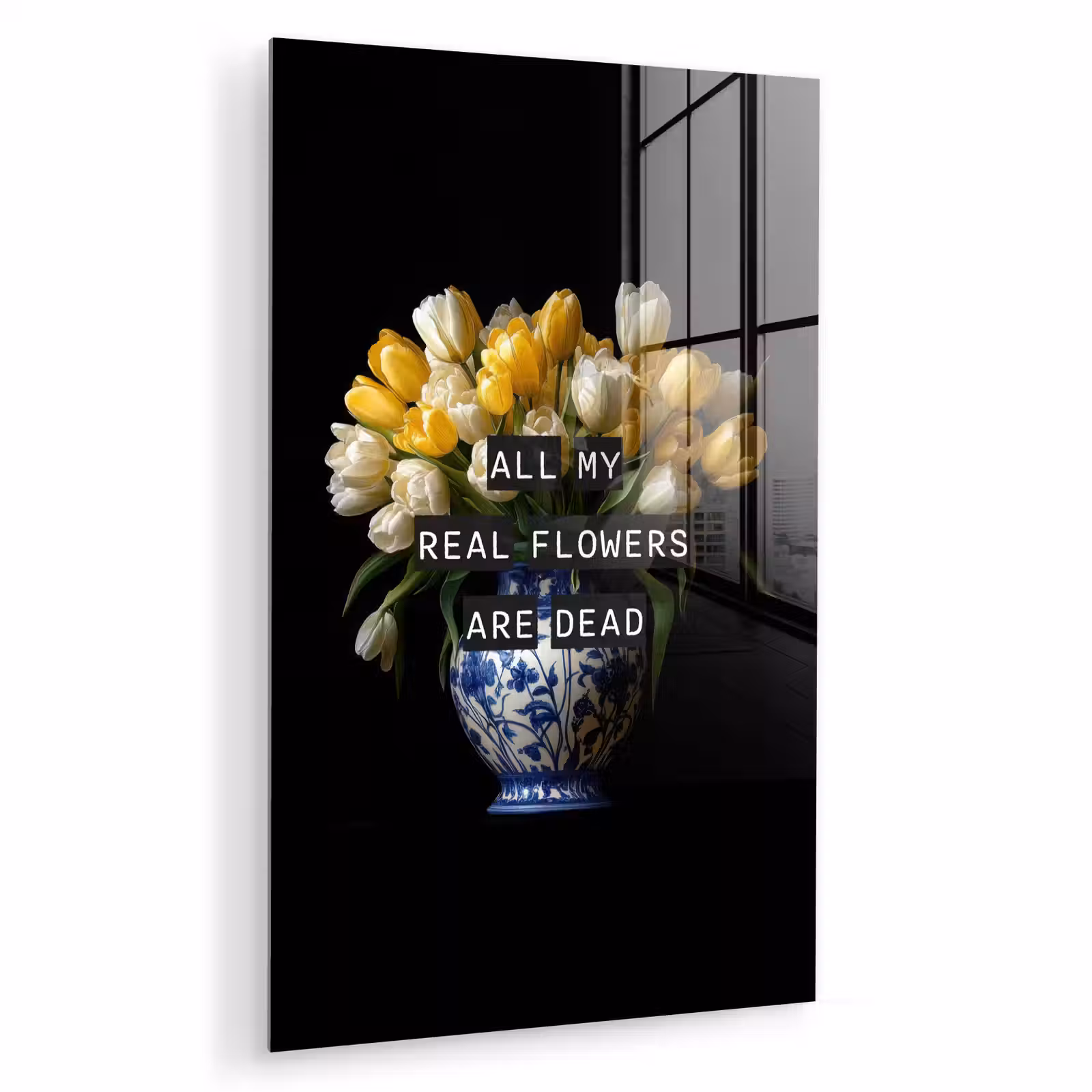 Glas schilderij - Quotes - Bloem - Tulp - Geel — 1