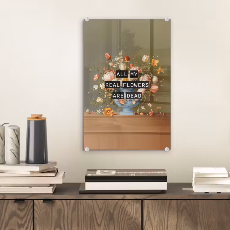 Glas schilderij - Bloem - Quote - Vintage - Art — 2