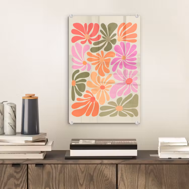 Glas schilderij - Bloemvormen - Retro - Kleurrijk — 2