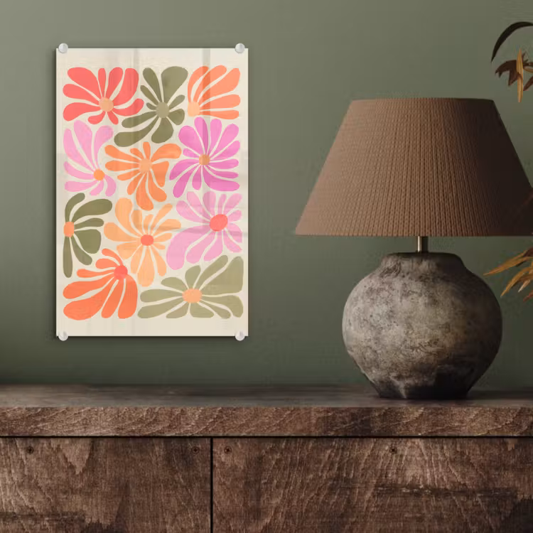 Glas schilderij - Bloemvormen - Retro - Kleurrijk — 4