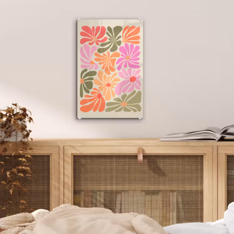 Glas schilderij - Bloemvormen - Retro - Kleurrijk — 5