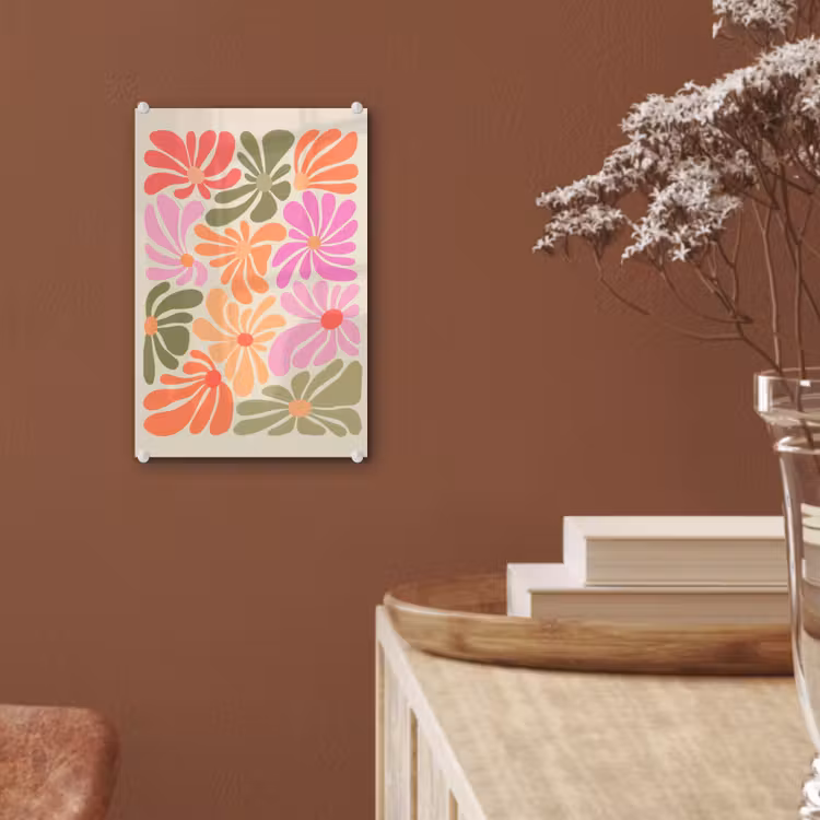 Glas schilderij - Bloemvormen - Retro - Kleurrijk — 6